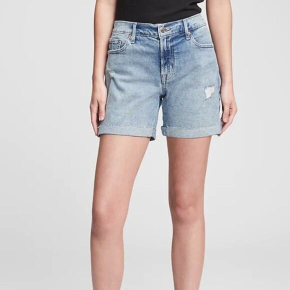 GAP Factory Blue 5" Mid Rise Distressed Denim Shorts With Washwell™ - Picture 2 of 12